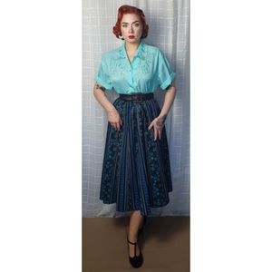 Vintage Tutquoise 1940s 1950s Embroidered Blouse